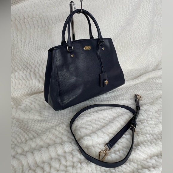 Coach Small Margot Carryall F34607 Navy Crossgrain Leather Satchel Crossbody - Picture 4 of 15